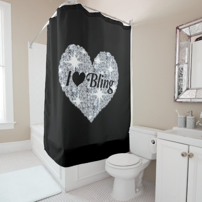 Glam fake diamond I love bling heart on black (In Situ)