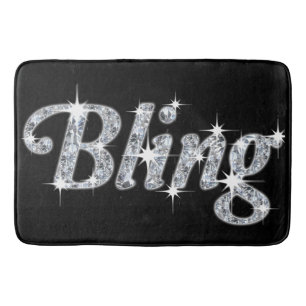 Glam fake diamond sparkle bling text design  bath mat