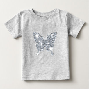 Glam faux diamond sparkle butterfly on grey baby T-Shirt