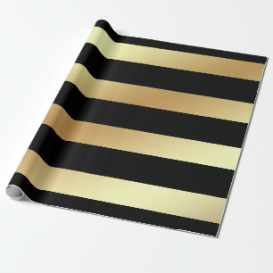 Glam Faux Gold and Black Stripes for Christmas Wrapping Paper
