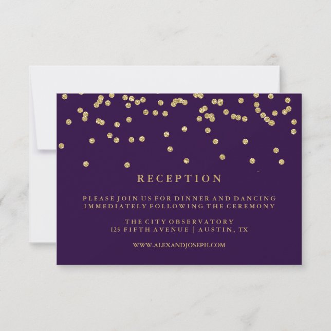 Glam Faux Gold Confetti and Deep Purple Reception Invitation (Front)