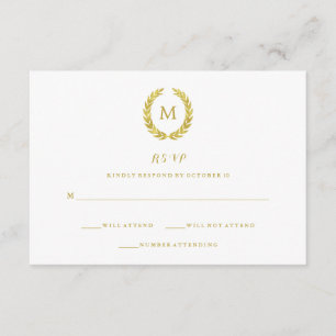 Glam Faux Gold Foil Laurel Wreath Monogramme RSVP
