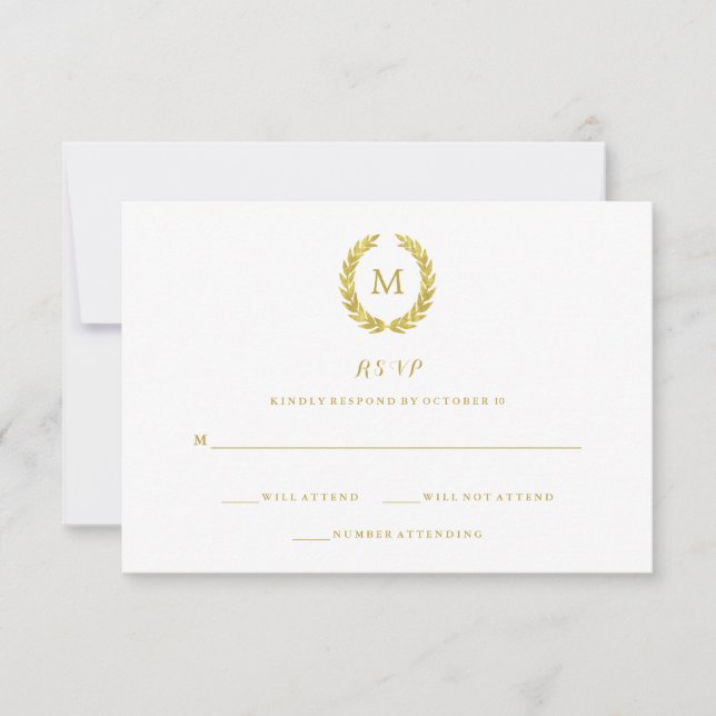 Glam Faux Gold Foil Laurel Wreath Monogramme RSVP (Devant)
