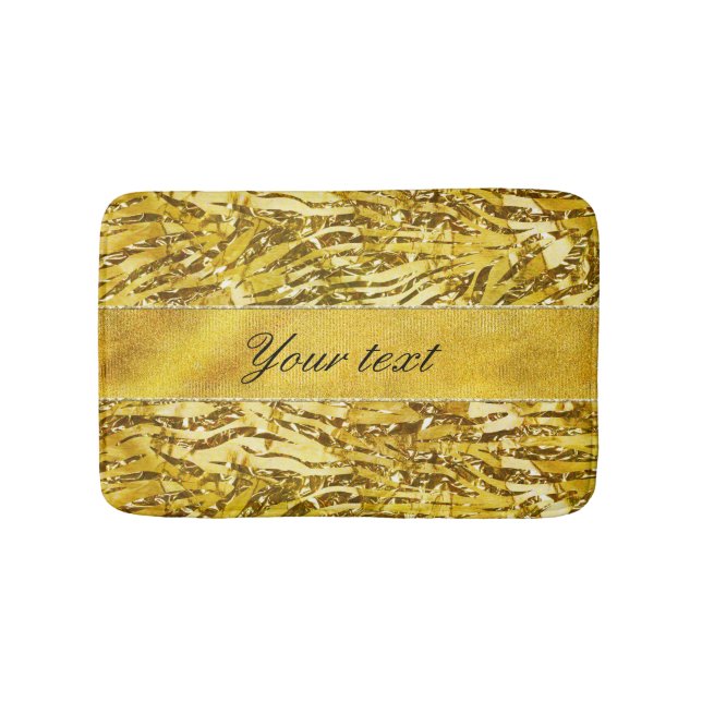 Glam Faux Gold Foil Zebra Pattern Bath Mat (Front)