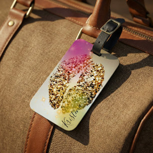 Glam Faux Gold Glitter Lips Ombre Pink Sparkle Luggage Tag