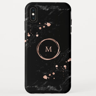 Glam Faux Gold Look on Black Marble   Monogram iPhone XS Max Case