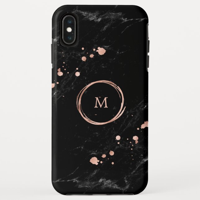 Glam Faux Gold Look on Black Marble | Monogram Case-Mate iPhone Case (Back)