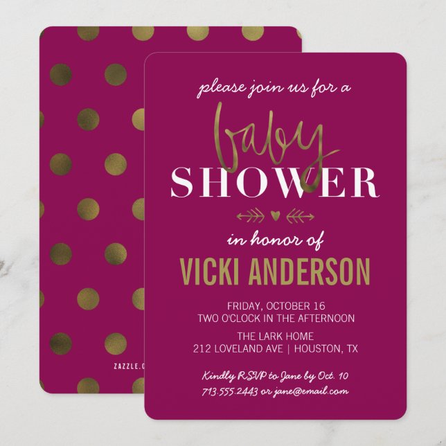 Glam Faux Gold Modern Baby Shower Invitations (Front/Back)