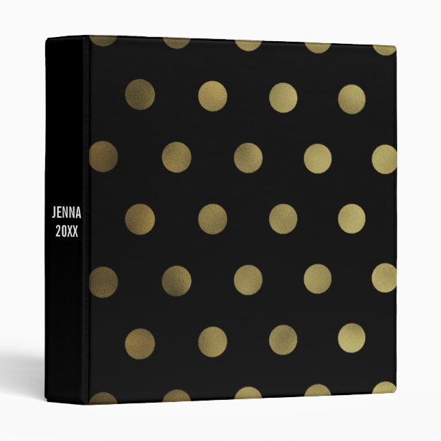 Glam Faux Gold Polka Dot Custom 3 Ring Binder (Front/Spine)
