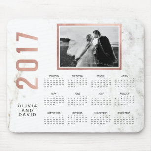 Glam Faux Rose Gold and Marble 2017 Photo Calendar Mouse Pad