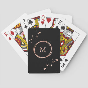 Glam Faux Rose Gold Look on Black Playing Cards