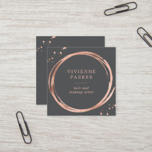 Glam Faux Rose Gold Look on Charcoal Grey Square Business Card