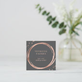 Glam Faux Rose Gold Look on Charcoal Grey Square Business Card (Standing Front)