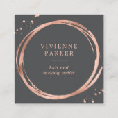Glam Faux Rose Gold Look on Charcoal Grey Square Business Card (Front)