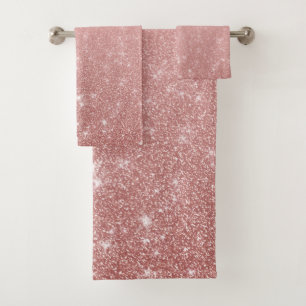 Glam Faux Rose Gold Pink Glitter Ombre Bath Towel Set