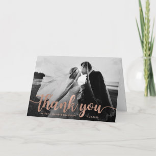 Glam Faux Rose Gold Wedding Photo Thank You