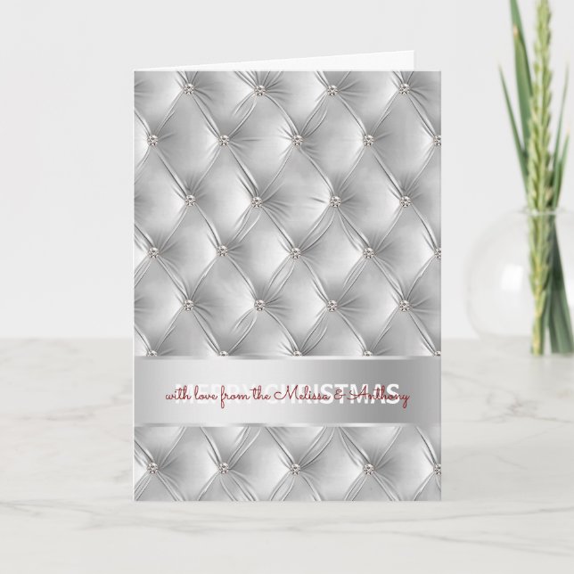 Glam Faux Velvet Grey Silver Christmas Holiday Card (Front)