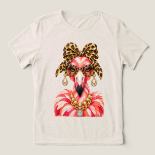 "Glam Flamingo Leopard Print Gold Pearl Necklace Tri-Blend Shirt
