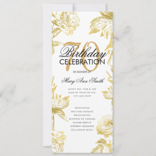 Glam Floral 70th Birthday Program Gold Menu