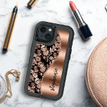 Glam Floral Pattern Rose Gold Black<br><div class="desc">This design features a chic rose gold metallic floral pattern on a black background on the left, and a rose gold faux foil image on the right in the shape of a wave bordered with rose gold faux glitter. Personalize it with your name or monogram in a stylish black handwritten...</div>
