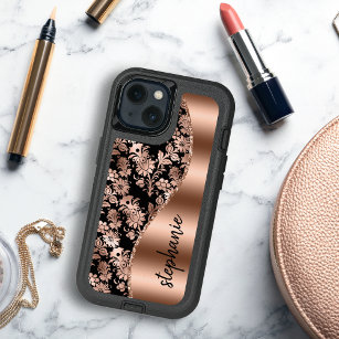 Glam Floral Pattern Rose Gold Black OtterBox Symmetry iPhone XS Case