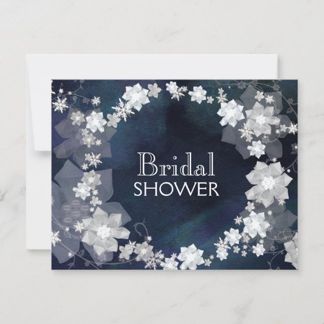 Glam Floral Wreath Navy Blue Winter Bridal Shower Invitation (Front)
