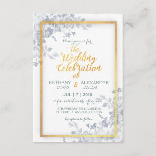 Glam Flowers Gold Calligraphy Wedding Invitation