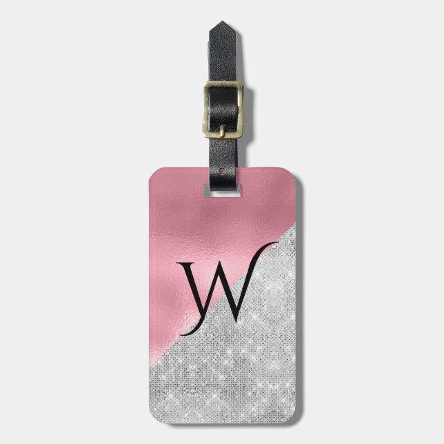 Glam Foil Look Monogrammed Luggage Tag (Front Vertical)