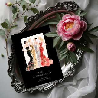 Glam Four Pretty Elegant Women Galentine's Day Card