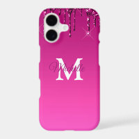 Glam & Fuchsia Ombre Glitter Personalized Monogram