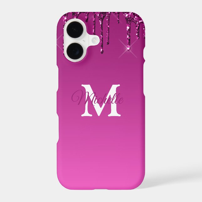 Glam & Fuchsia Ombre Glitter Personalized Monogram (Back)