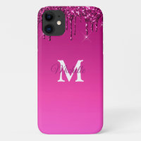 Glam & Fuchsia Ombre Glitter Personalized Monogram