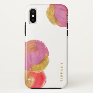 Glam Fuchsia Pink and Gold Circles on White Case-Mate iPhone Case