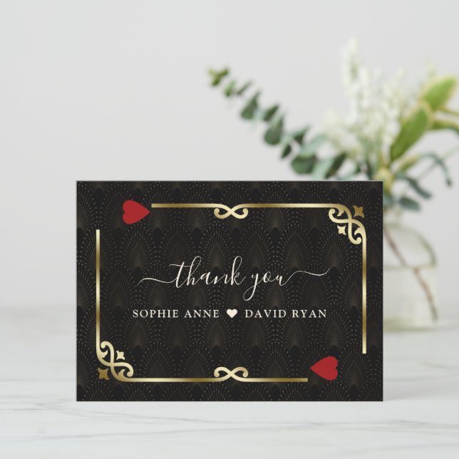 Glam Gatsby Casino Las Vegas Poker Wedding  Thank You Card (Standing Front)