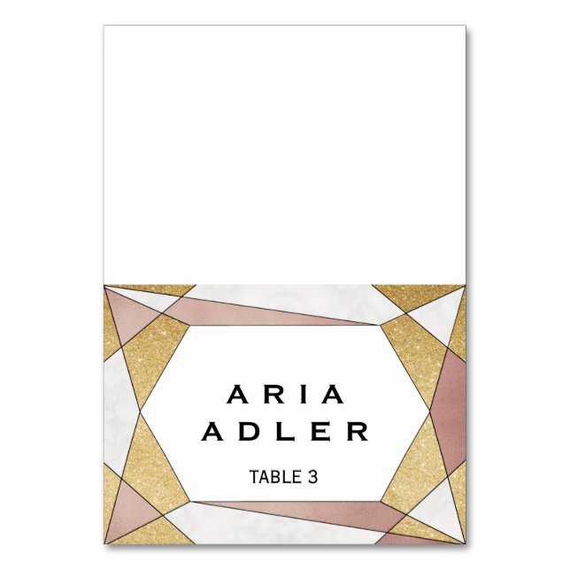 Glam Geometric Diamond Escort Place Cards (Front)