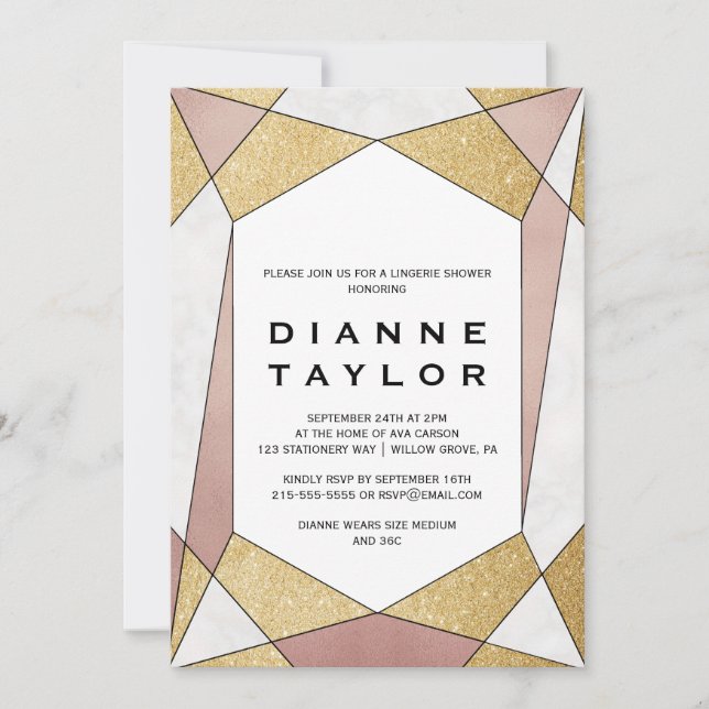 Glam Geometric Diamond Lingerie Shower Invitation (Front)