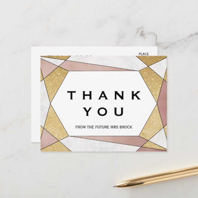 Glam Geometric Diamond Thank You Postcard (Front/Back In Situ)