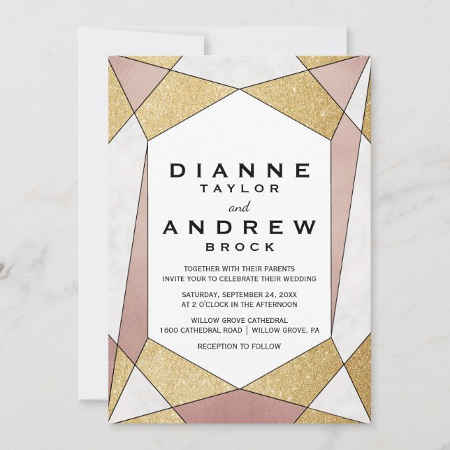 Glam Geometric Diamond Wedding Invitation (Front)