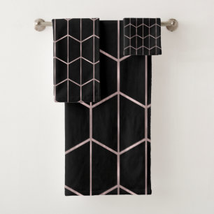 Glam géométrique Rose Gold & Black Chic Hexagon
