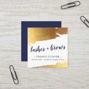 GLAM GILDED GOLD EDGES hand lettered script navy Square Business Card