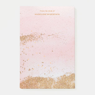 Glam Girl Pink Gold Sparkles Personalised Name Post-it Notes