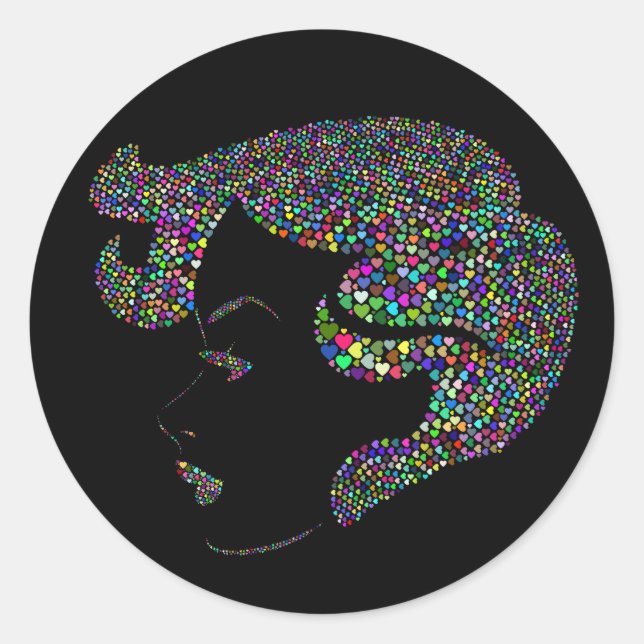 Glam girl with hearts classic round sticker (Front)