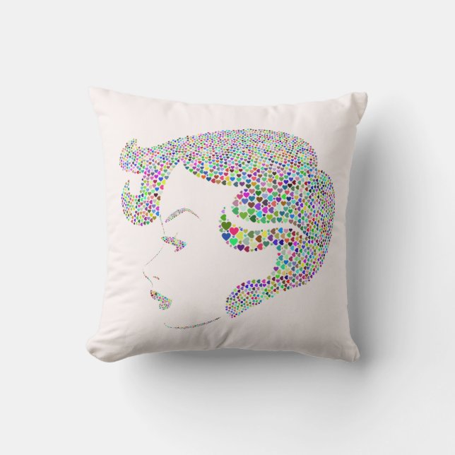 Glam girl with hearts throw pillow (Front)