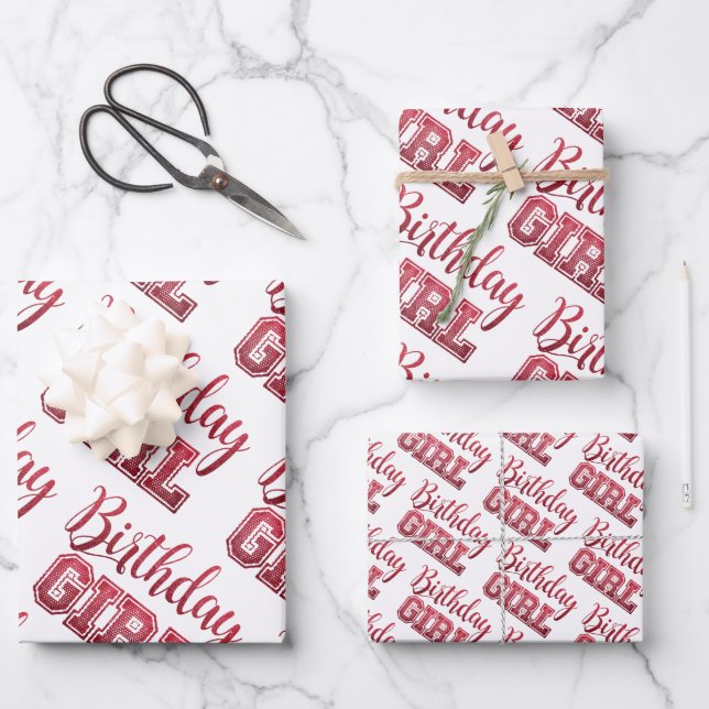 Glam Girly Birthday Girl Quote Red Glitter Wrapping Paper Sheet (Front)