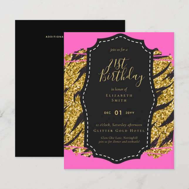 Glam Girly Glitter 21st birthday (or other) Invite (Front/Back)