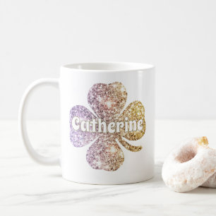 Glam Girly Gold Glitter Lucky Clover Name Coffee Mug