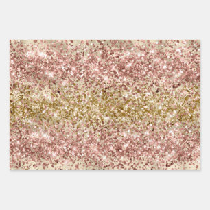 Glam Girly Gold Pink Glitter Sparkle Confetti Wrapping Paper Sheet