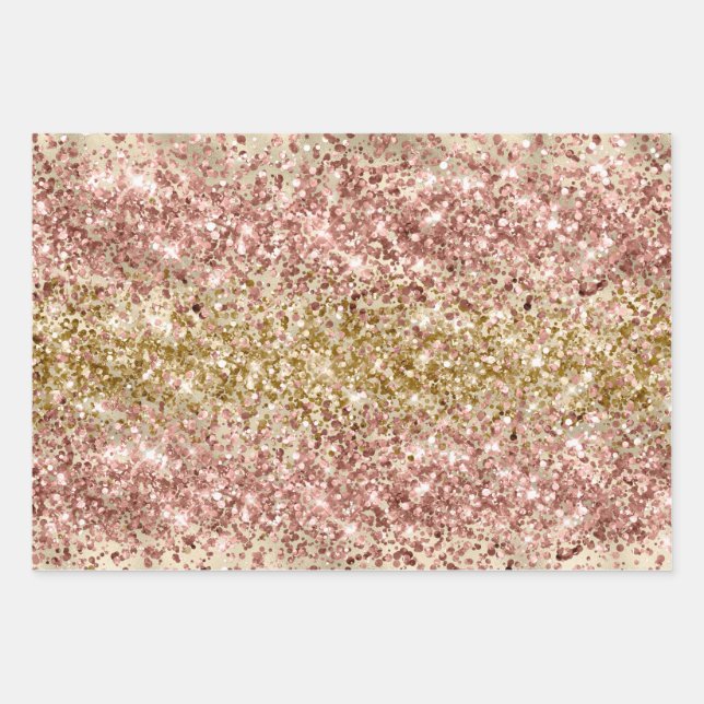 Glam Girly Gold Pink Glitter Sparkle Confetti Wrapping Paper Sheet (Front)