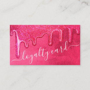 Glam Girly Neon Pink Thick Glitter Drips Loyalty Card