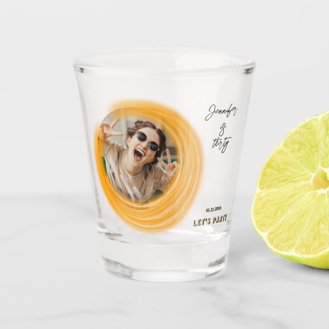 Glam Girly Photo Script 20 30 40 th Birthday Party Shot Glass (Front)